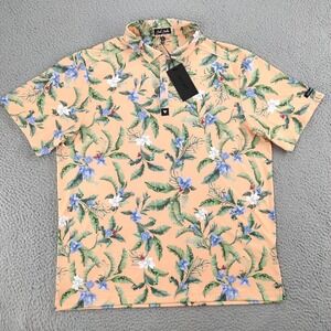 Bad Birdie Polo Shirt Men 2XL Peach Flora Fiesta Golf Core Hawaiian Print NWT